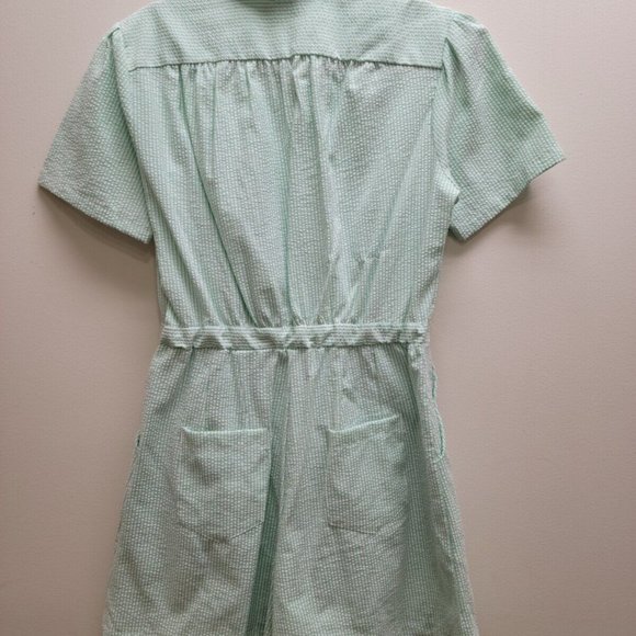 1940s Style Loco Lindo Green Strip Seer Sucker Romper  jumpsuit XL - Picture 3 of 6